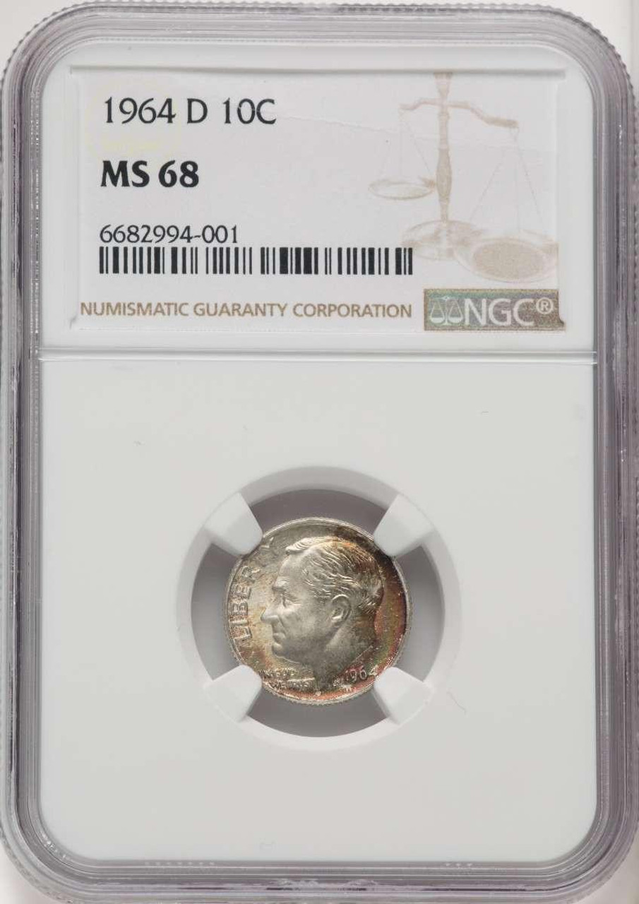 Bullionshark 1964-D 10C Roosevelt Dime Coin NGC MS68 - HAT771254001 