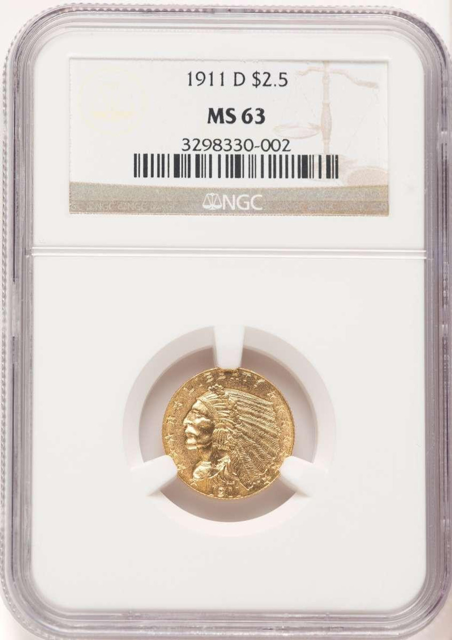 Bullionshark 1911-D $2.5 Indian Gold Quarter Eagle Coin NGC MS63 - HAT780482026  Bullionshark 1911-D $2.5 Indian Gold Quarter Eagle Coin NGC MS63 - HAT780482026