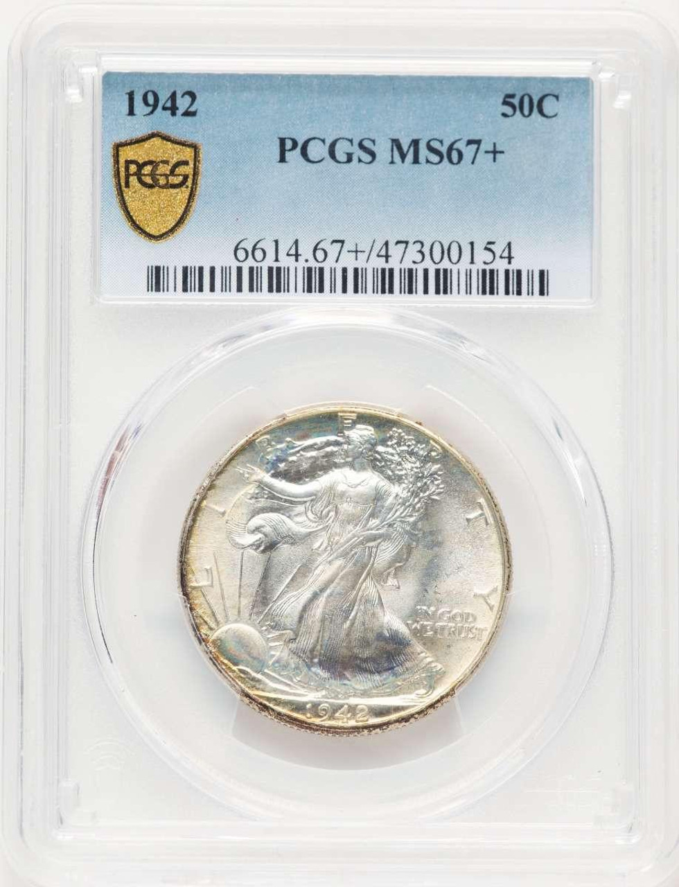 Bullionshark 1942 50C Walking Liberty Half Dollar Coin PCGS MS67  + - HAT780390017  Bullionshark 1942 50C Walking Liberty Half Dollar Coin PCGS MS67  + - HAT780390017