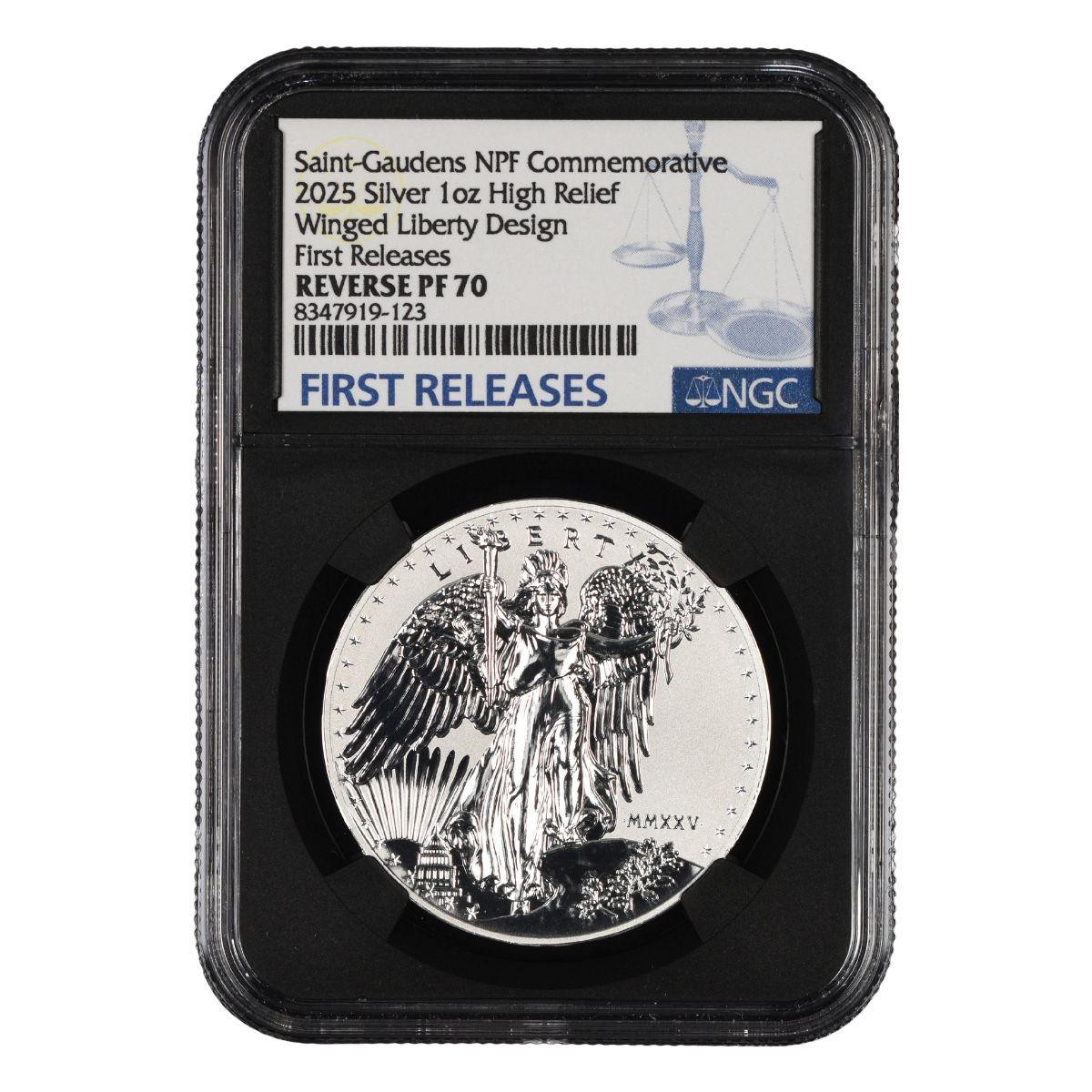  2025 NPF 1oz Silver Saint Gaudens Winged Liberty High Relief NGC Reverse PF70 First Releases 