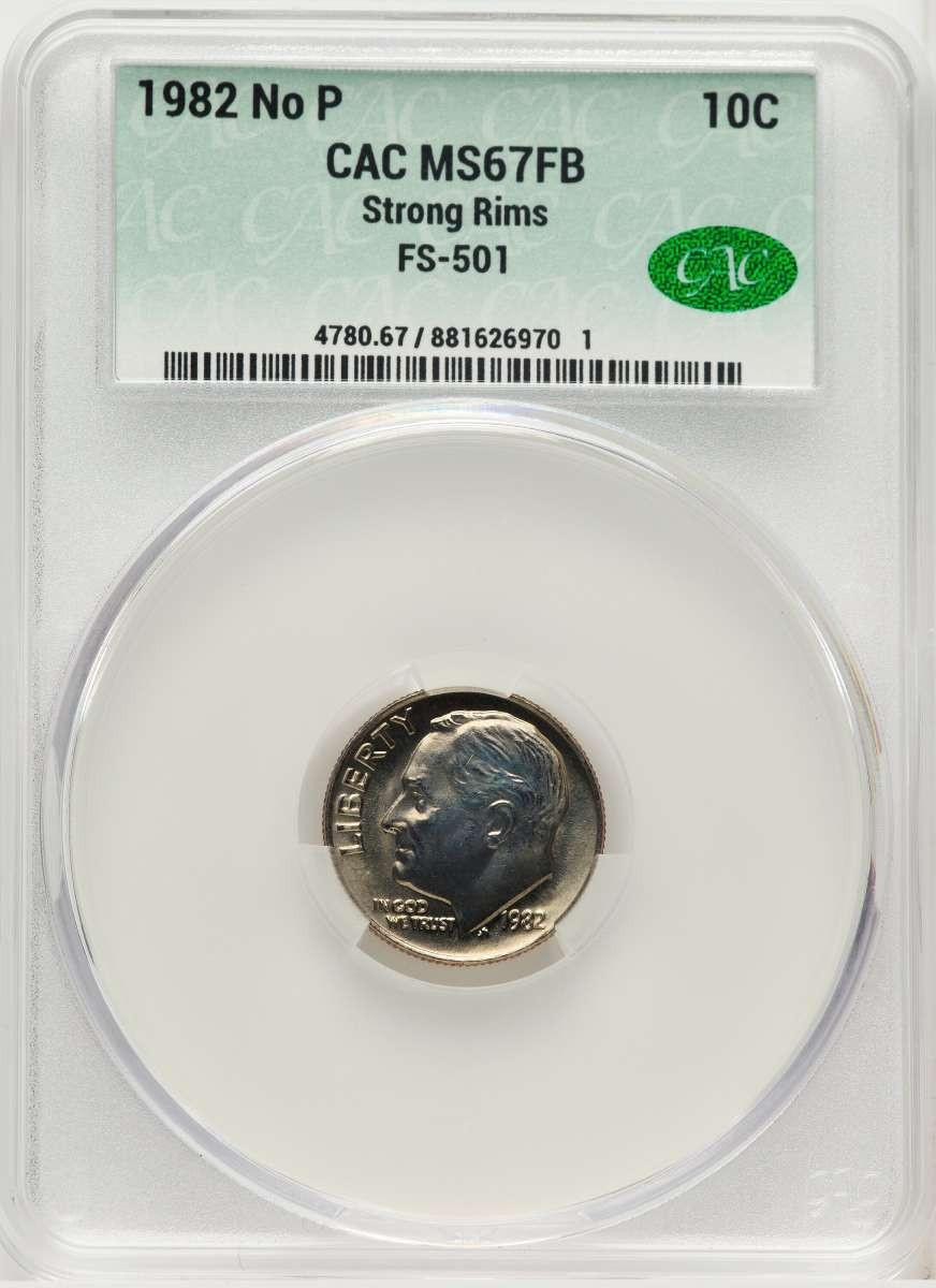 Bullionshark 1982 10C Roosevelt Dime Coin CACG MS67   No P, Strong, FS-501 - HAT780762003 