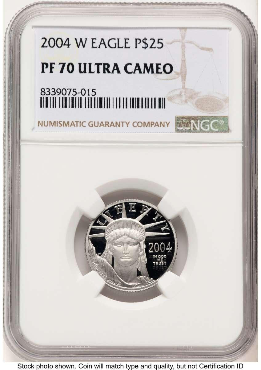 Bullionshark 2004-W $25 1/4 oz Platinum Eagle Coin NGC MS70, Statue of Liberty - HAT520703023 