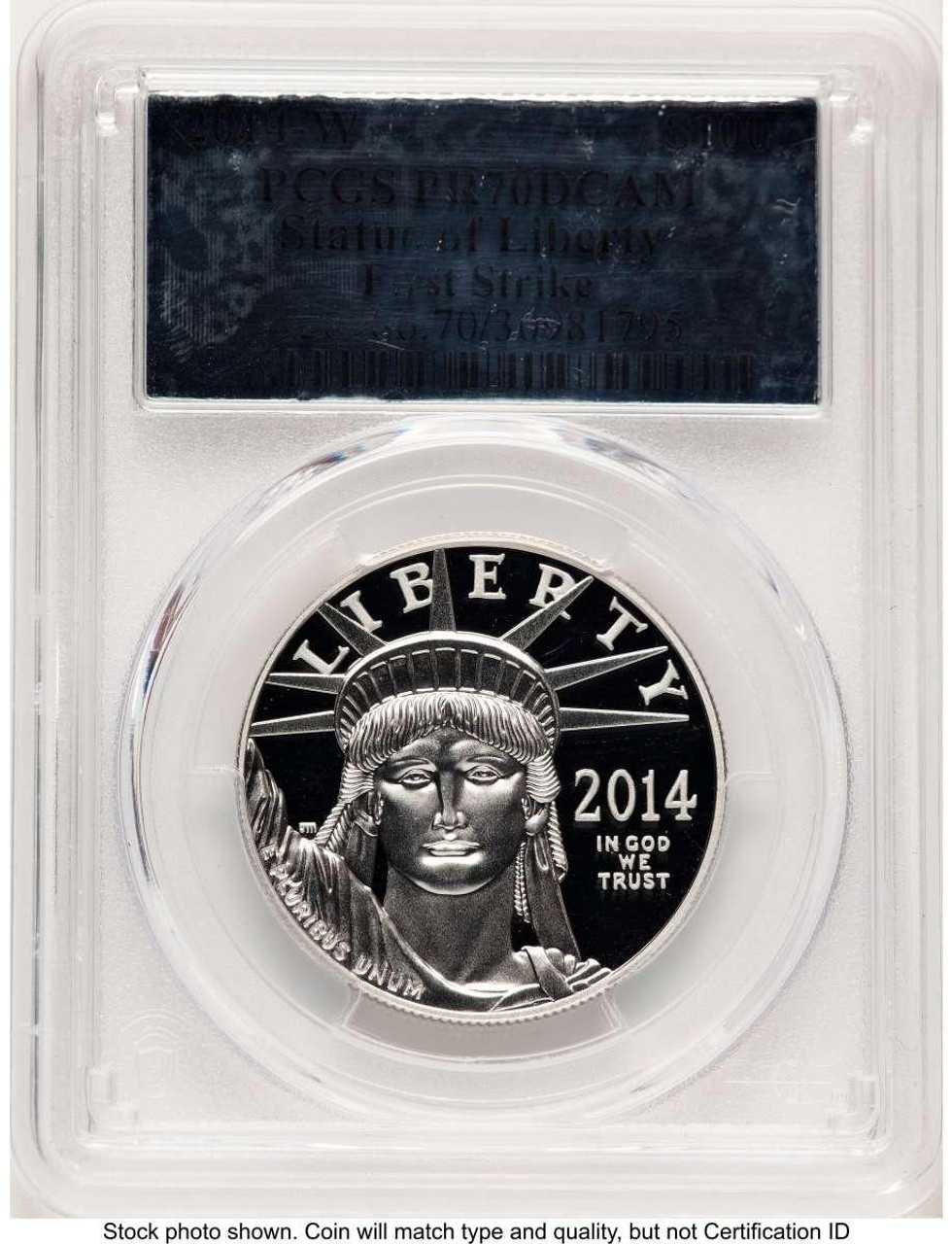 Bullionshark 2014-W $100 1 oz Platinum Eagle Coin PCGS MS70, First Strike - HAT751209001 