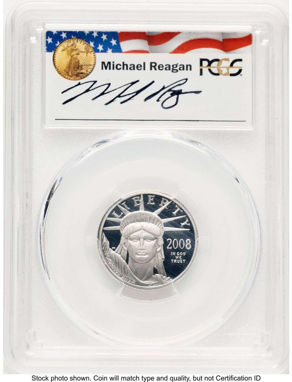 Bullionshark 2008-W $25 1/4 oz Platinum Eagle Coin PCGS MS70, Statue of Liberty, Michael Reagan - HAT769880053 