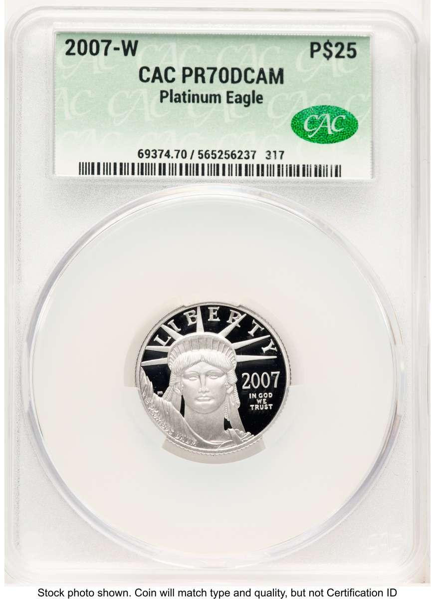 Bullionshark 2007-W $25 1/4 oz Platinum Eagle Coin CACG MS70, Statue of Liberty - HAT769030017 
