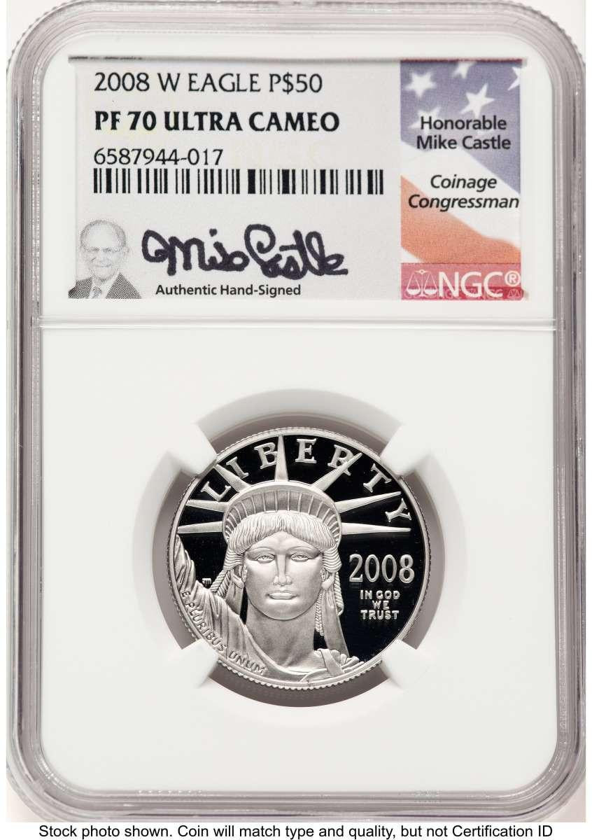 Bullionshark 2008-W $50 1/2 oz Platinum Eagle Coin NGC MS70 - HAT780462028 