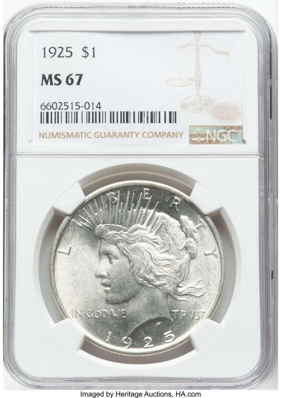 Bullionshark 1925 S$1 Peace Silver Dollar Coin NGC MS67 - HAT779822008  Bullionshark 1925 S$1 Peace Silver Dollar Coin NGC MS67 - HAT779822008