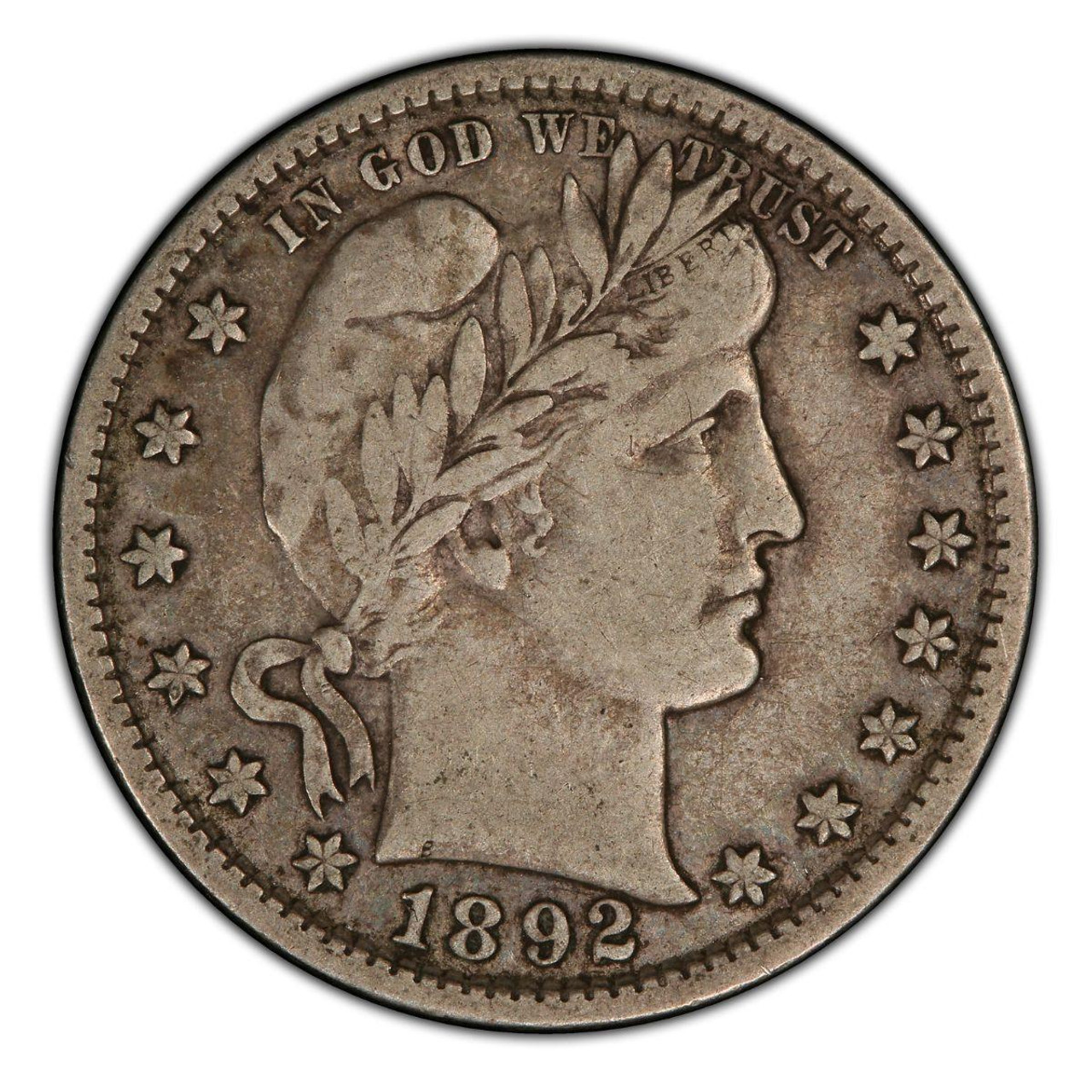  1892-P Barber Quarter G-VG - The First Barber Quarter 