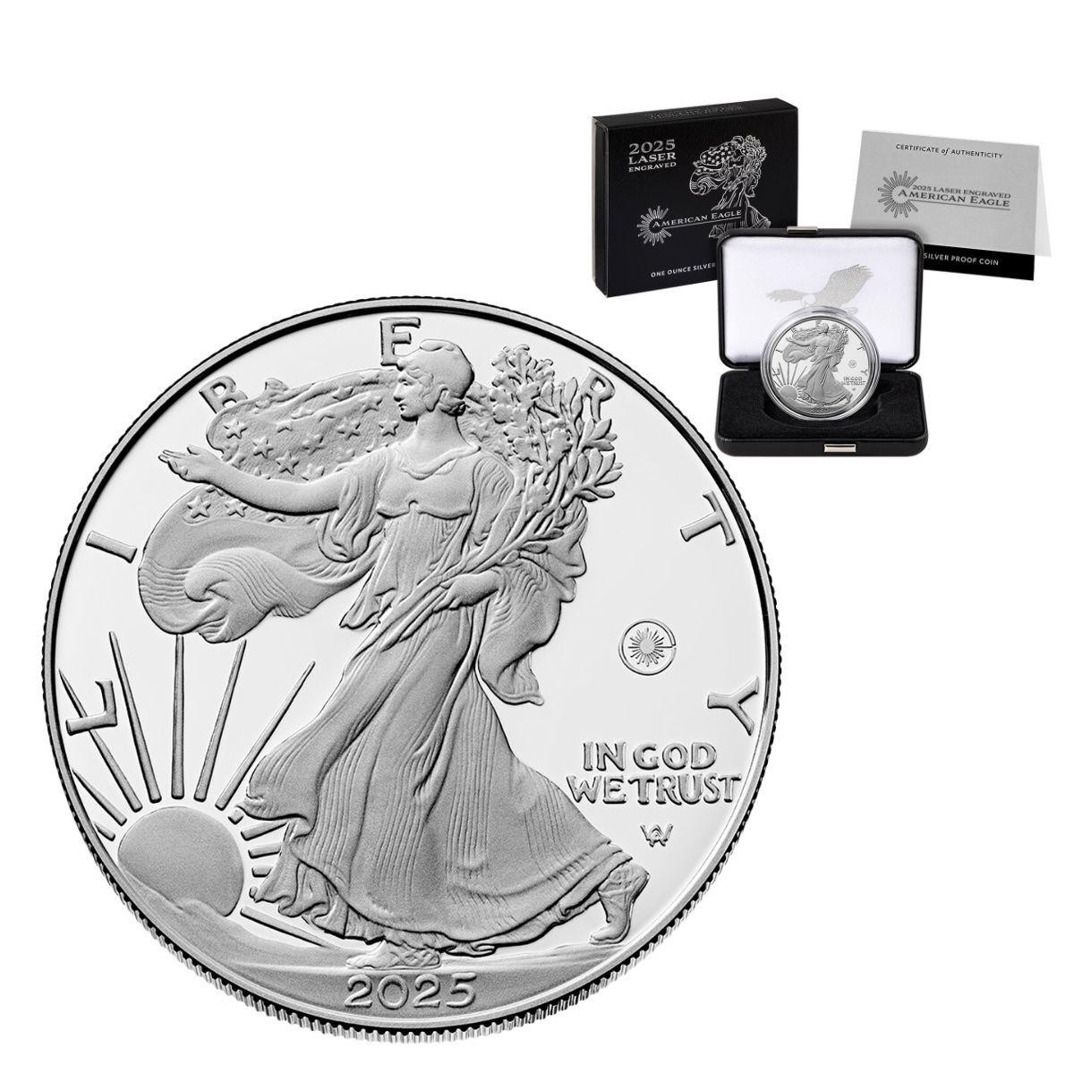 2025 Laser Engraved American Eagle - 1 oz Silver Proof Coin in OGP