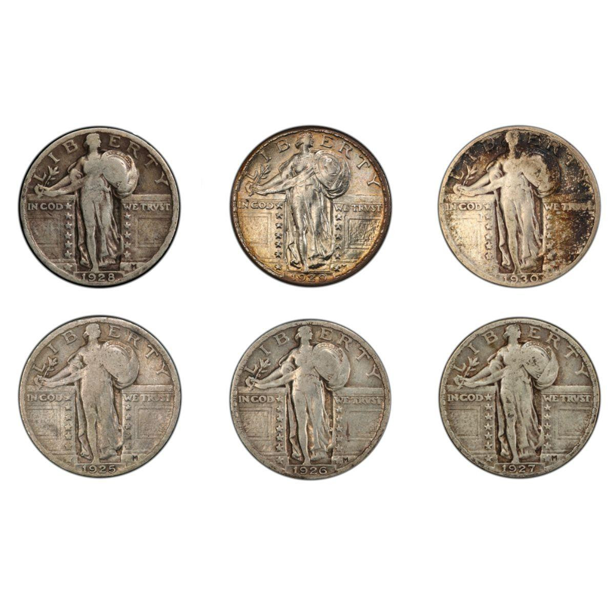 アメリカ合衆国 リバティ 2枚 1925–1930-P Standing Liberty Quarters 6-Piece Set (G–VG) w/Velvet