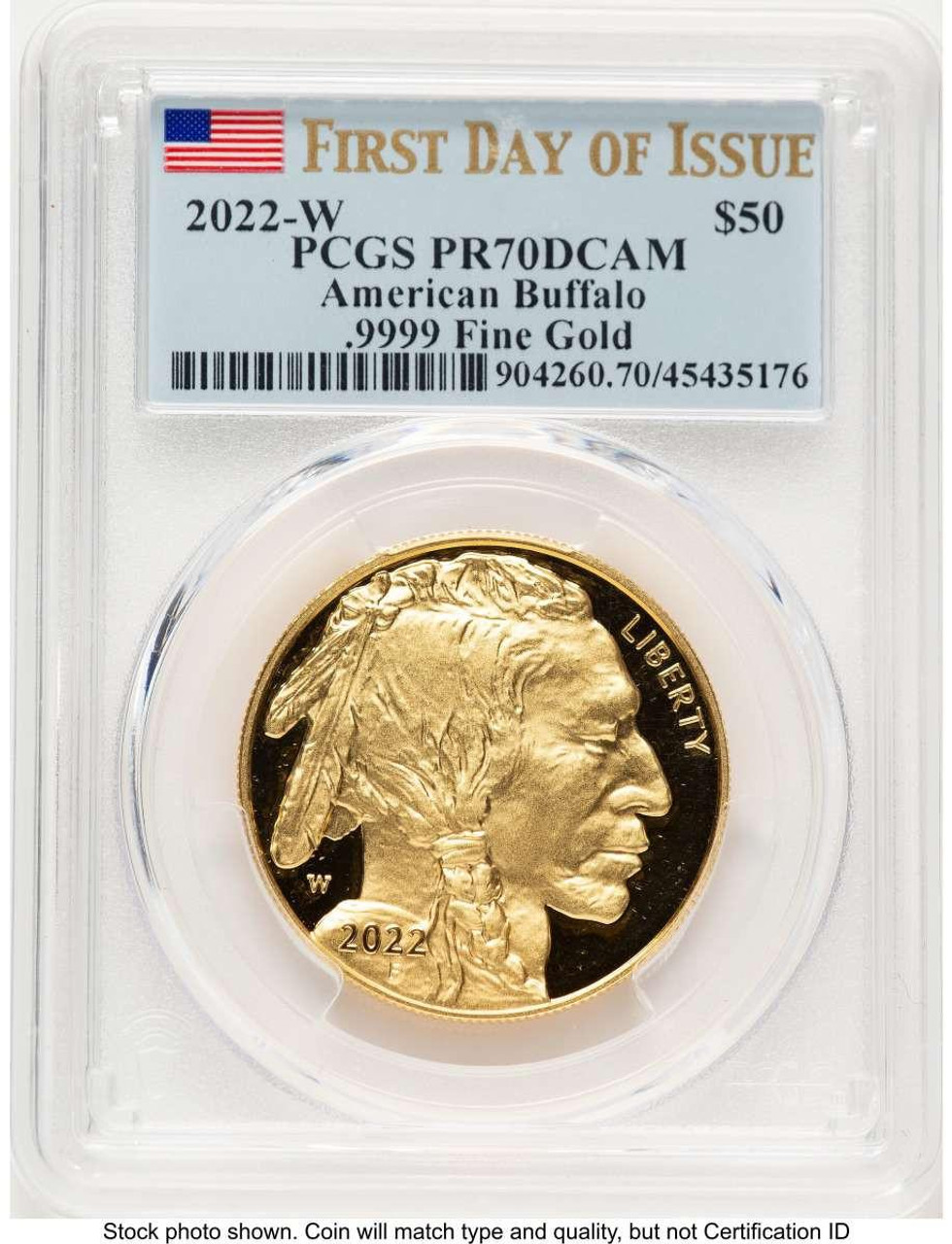 Bullionshark 2022-W G$50 Modern Bullion Coin PCGS MS70   One-Ounce Gold Buffalo, First Day of Issue - HAT521321065  Bullionshark 2022-W G$50 Modern Bullion Coin PCGS MS70   One-Ounce Gold Buffalo, First Day of Issue - HAT521321065