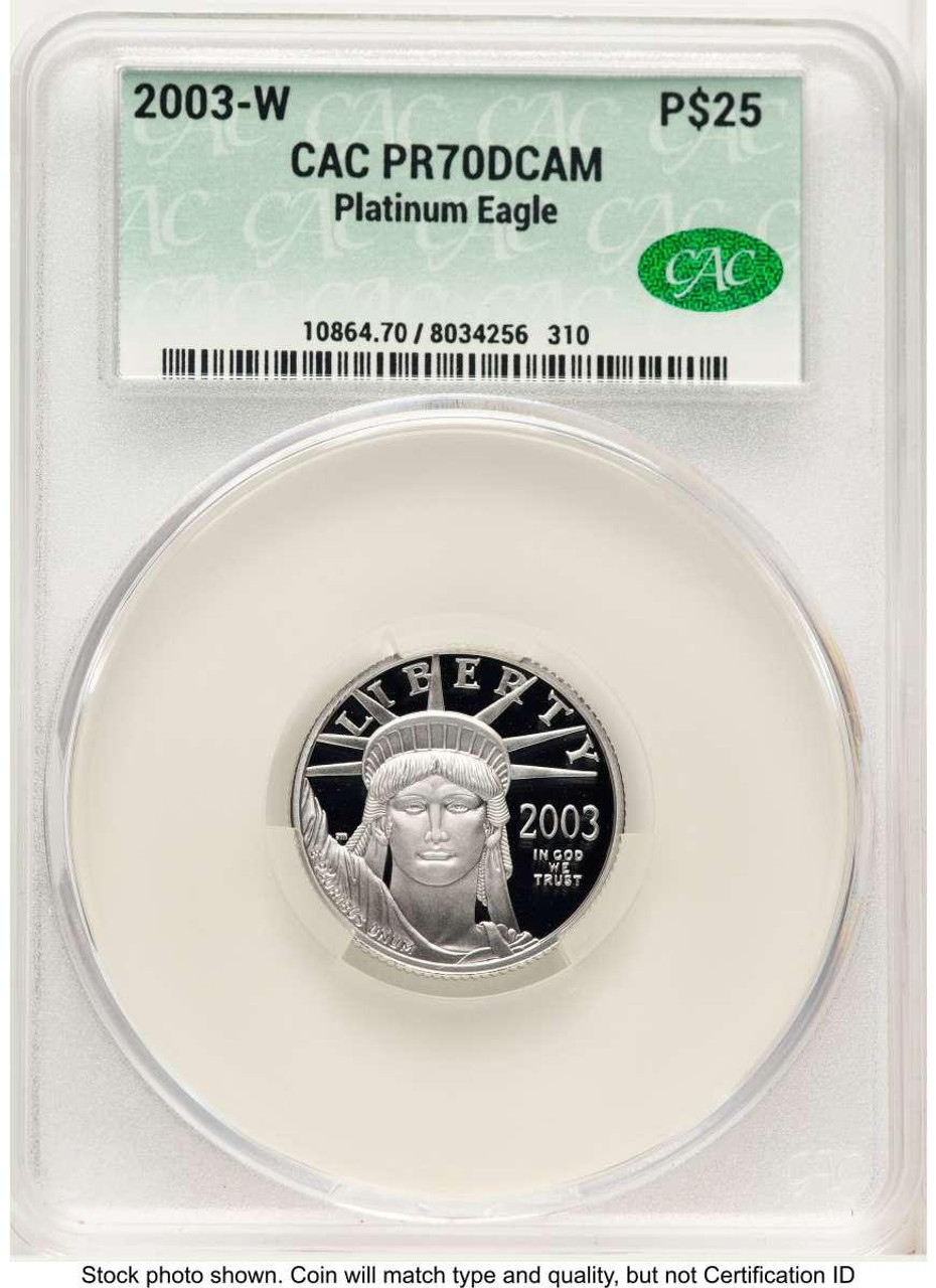 Bullionshark 2003-W $25 1/4 oz Platinum Eagle Coin CACG MS70, Statue of Liberty - HAT773872002  Bullionshark 2003-W $25 1/4 oz Platinum Eagle Coin CACG MS70, Statue of Liberty - HAT773872002