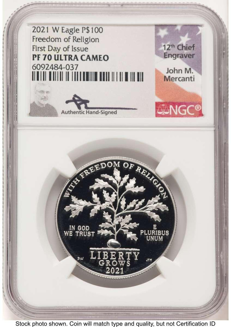 Bullionshark 2021-W $100 Modern Bullion Coin NGC MS70   One- Ounce Platinum Eagle, Freedom of Religion - HAT522200049  Bullionshark 2021-W $100 Modern Bullion Coin NGC MS70   One- Ounce Platinum Eagle, Freedom of Religion - HAT522200049
