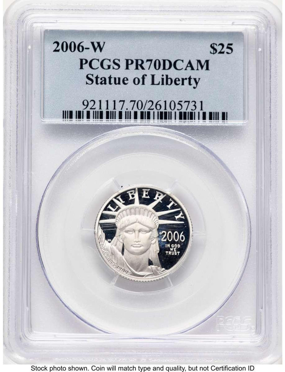 Bullionshark 2006-W $25 1/4 oz Platinum Eagle Coin PCGS MS70, Statue of Liberty - HAT780249109  Bullionshark 2006-W $25 1/4 oz Platinum Eagle Coin PCGS MS70, Statue of Liberty - HAT780249109
