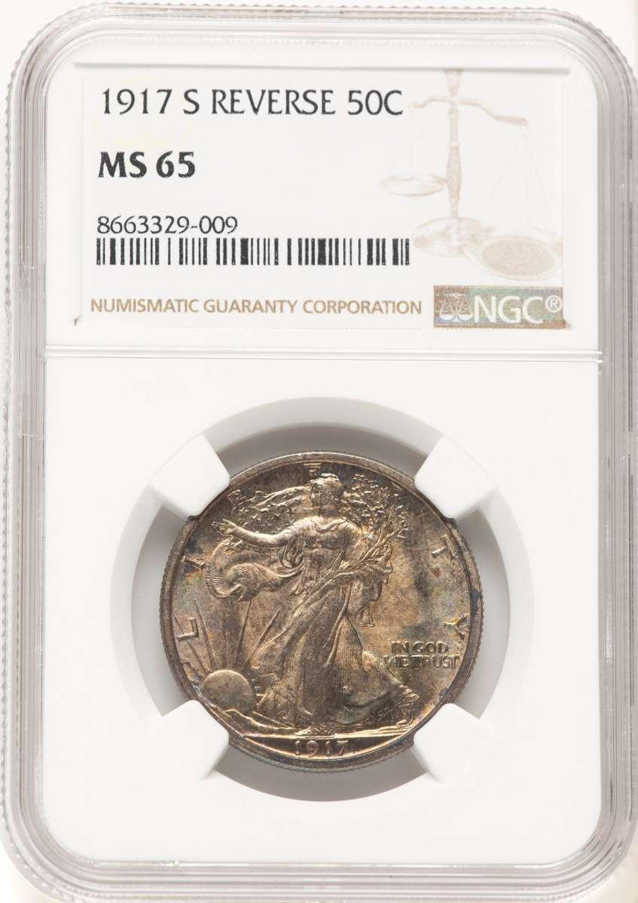 Bullionshark 1917-S 50C Walking Liberty Half Dollar Coin NGC MS65   Reverse Mintmark - HAT780372001  Bullionshark 1917-S 50C Walking Liberty Half Dollar Coin NGC MS65   Reverse Mintmark - HAT780372001
