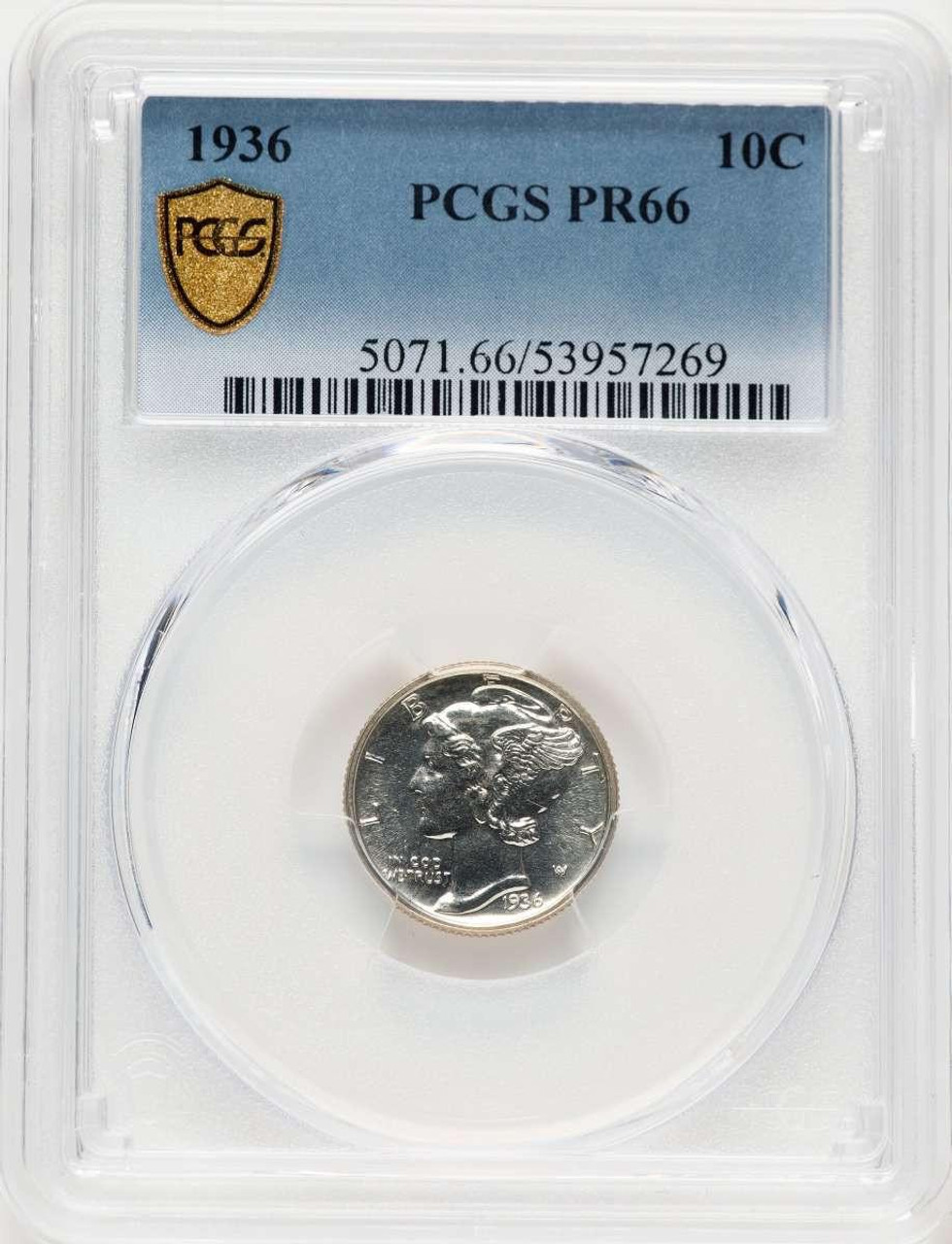 Bullionshark 1936 10C Proof Mercury Dime Coin PCGS PR66 - HAT780576002  Bullionshark 1936 10C Proof Mercury Dime Coin PCGS PR66 - HAT780576002