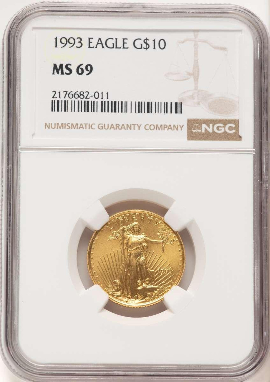 Bullionshark 1993 $10 1/4 oz American Gold Eagle Coin NGC MS69 - HAT782175007  Bullionshark 1993 $10 1/4 oz American Gold Eagle Coin NGC MS69 - HAT782175007