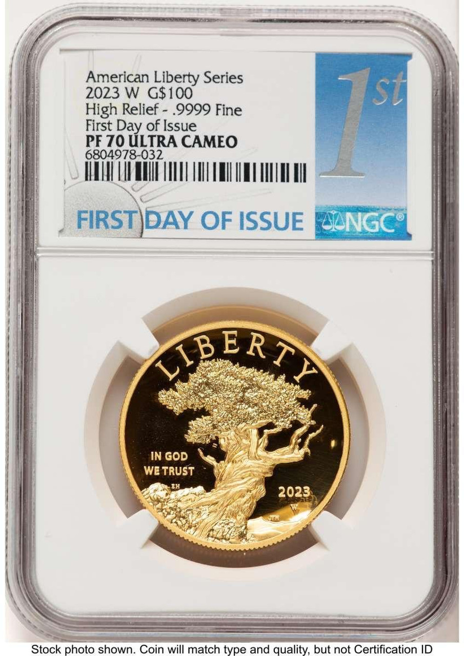 Bullionshark 2023-W $100 Gold High Relief Coin NGC MS70 UCAM    American Liberty, First Day of Issue - HAT782070001  Bullionshark 2023-W $100 Gold High Relief Coin NGC MS70 UCAM    American Liberty, First Day of Issue - HAT782070001