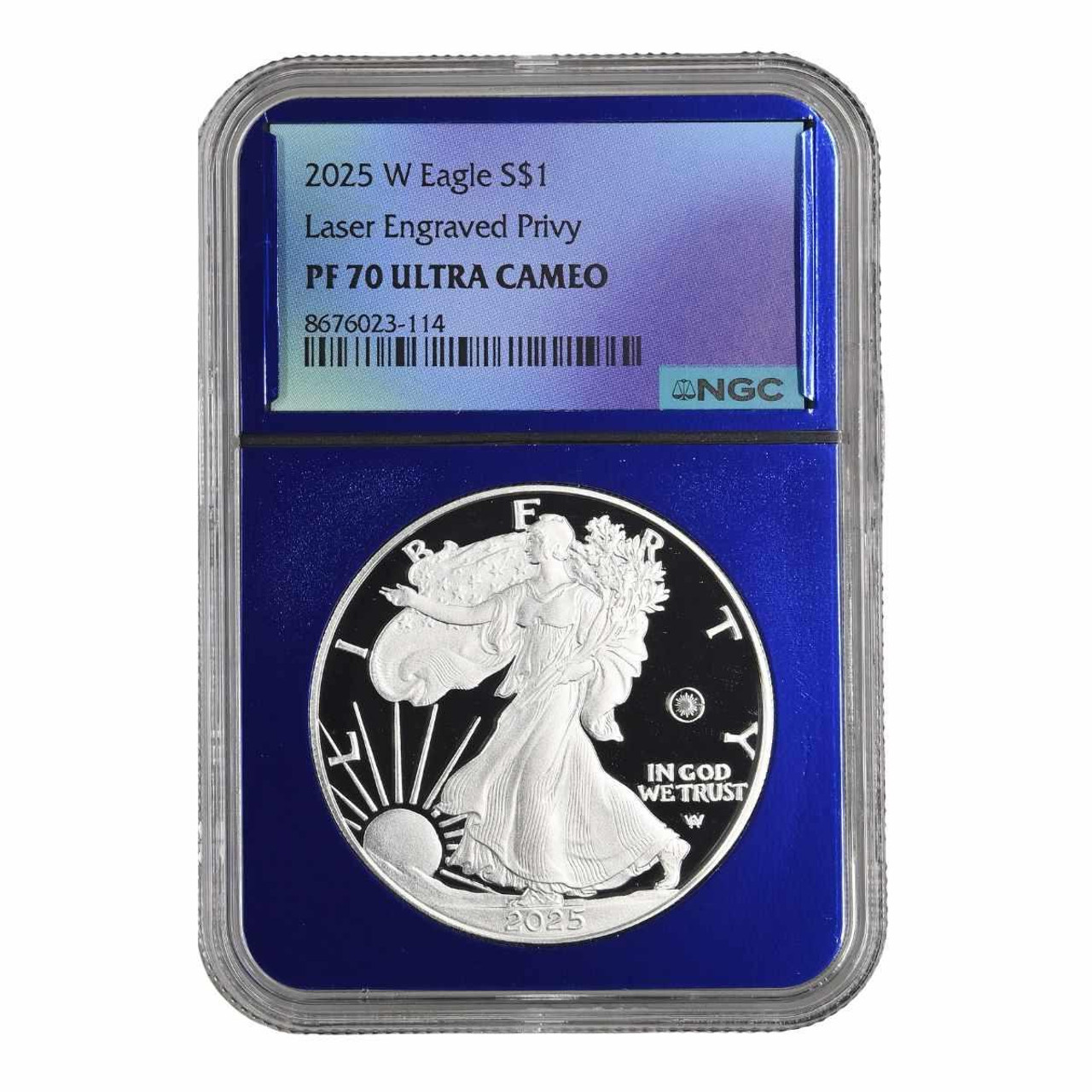  2025-W Silver Eagle NGC PF70 UCAM - Laser Engraved Privy - Limited Hologram Series 
