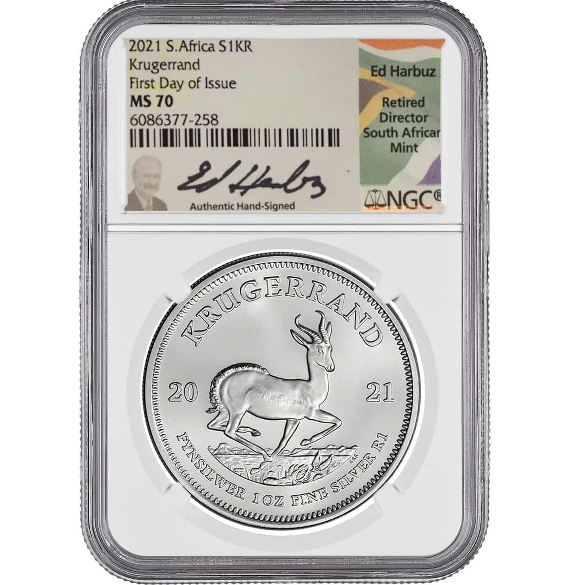 2021 South Africa Silver Krugerrand – NGC MS70 First Day of Issue