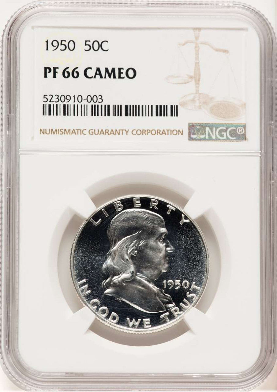 1950 50C Proof Franklin Half Dollar Coin NGC PF66 CAMEO coin front image