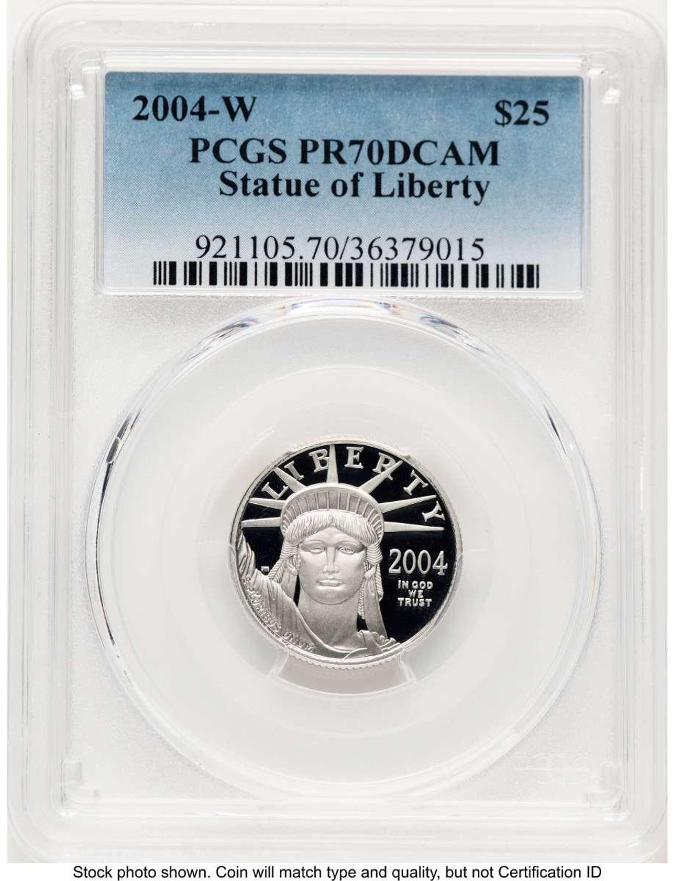 Bullionshark 2004-W $25 1/4 oz Platinum Eagle Coin PCGS MS70, Statue of Liberty - HAT520203195  Bullionshark 2004-W $25 1/4 oz Platinum Eagle Coin PCGS MS70, Statue of Liberty - HAT520203195