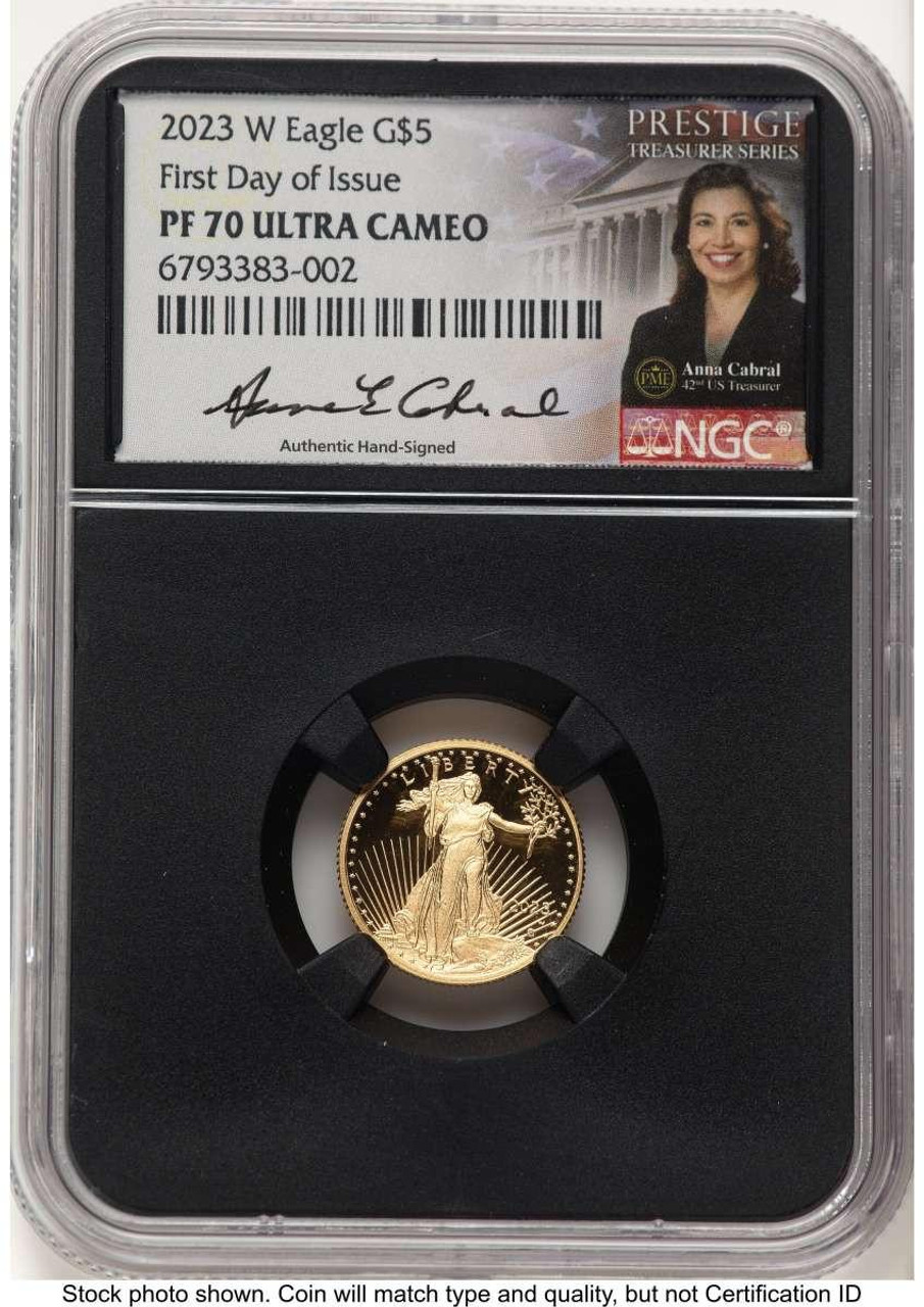 Bullionshark 2023-W G$5 Modern Bullion Coin NGC MS70   Tenth Ounce Gold Eagle, First Day of Issue - HAT780491006  Bullionshark 2023-W G$5 Modern Bullion Coin NGC MS70   Tenth Ounce Gold Eagle, First Day of Issue - HAT780491006