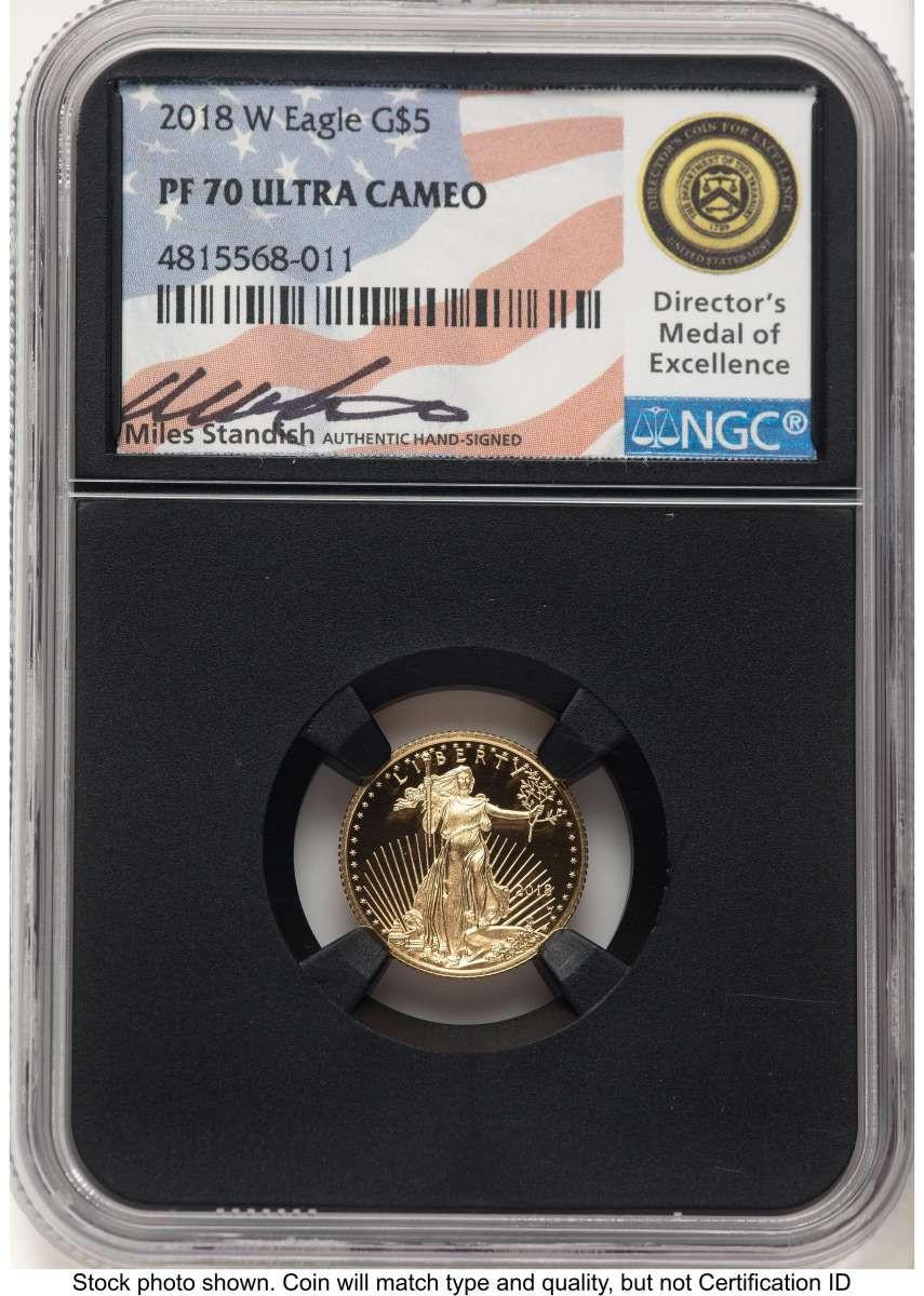 Bullionshark 2018-W G$5 Modern Bullion Coin NGC MS70   Tenth Ounce Gold Eagle - HAT777110032 