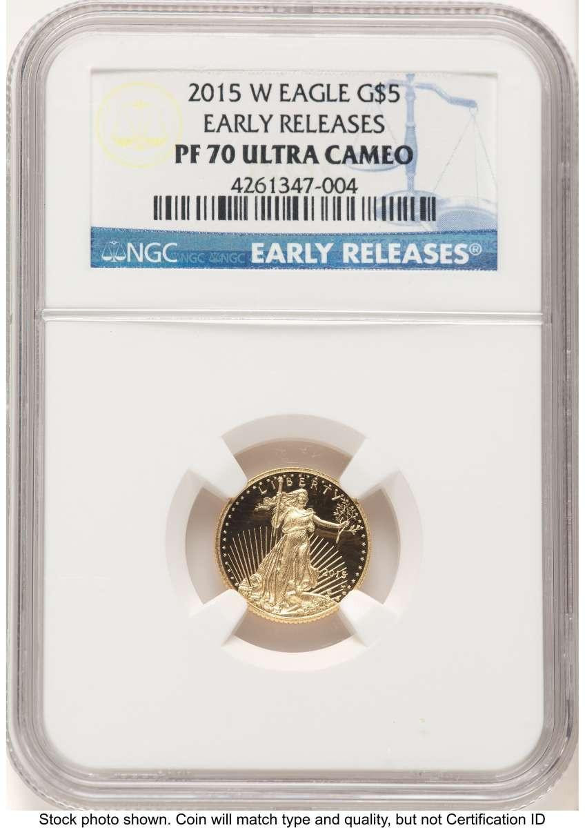 Bullionshark 2015-W $5 1/10 oz American Gold Eagle Coin NGC MS70 - HAT777419113 
