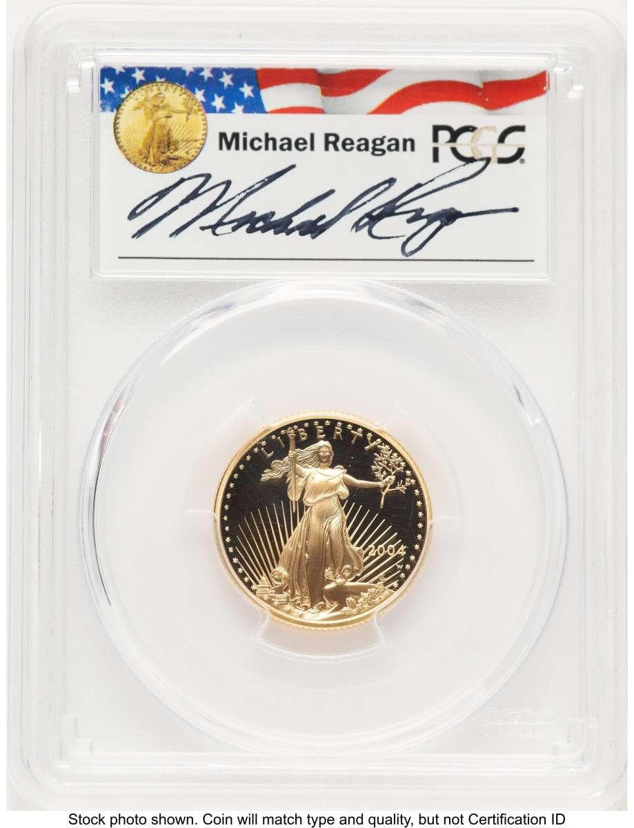 Bullionshark 2004-W $10 1/4 oz American Gold Eagle Coin PCGS MS70, Michael Reagan - HAT778319016 