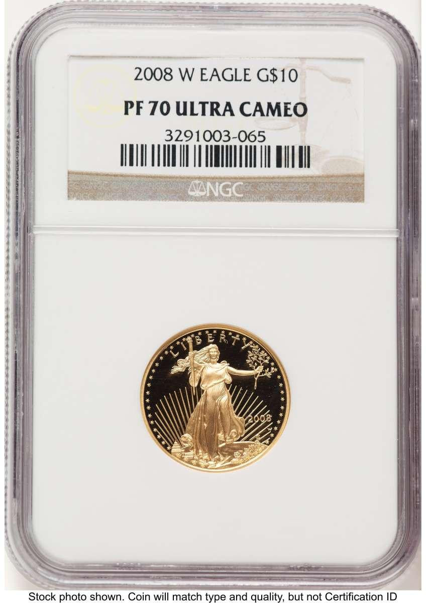 Bullionshark 2008-W $10 1/4 oz American Gold Eagle Coin NGC MS70 - HAT779753015 