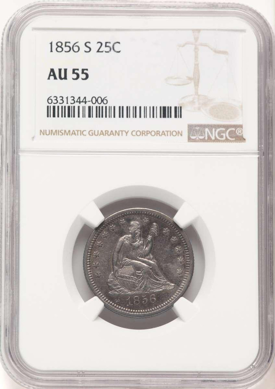 Bullionshark 1856-S 25C Seated Quarter Coin NGC AU55 - HAT778049002  Bullionshark 1856-S 25C Seated Quarter Coin NGC AU55 - HAT778049002