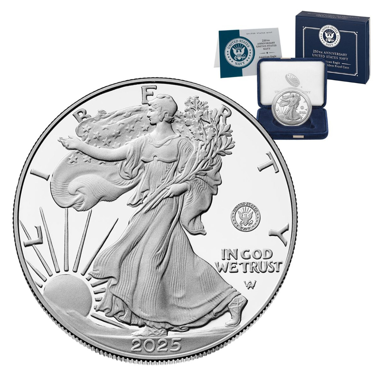 2025 Navy Privy American Eagle - 1 oz Silver Proof Coin w/ OGP Box & COA - 250th Anniversary 2025 Navy Privy American Eagle - 1 oz Silver Proof Coin w/ OGP Box & COA - 250th Anniversary