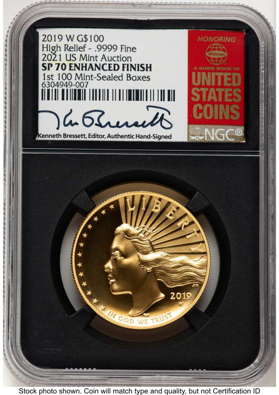 2019-W $100 Gold High Relief Coin NGC MS70   American Liberty One Ounce Gold, Enhanced coin front image 2019-W $100 Gold High Relief Coin NGC MS70   American Liberty One Ounce Gold, Enhanced coin front image