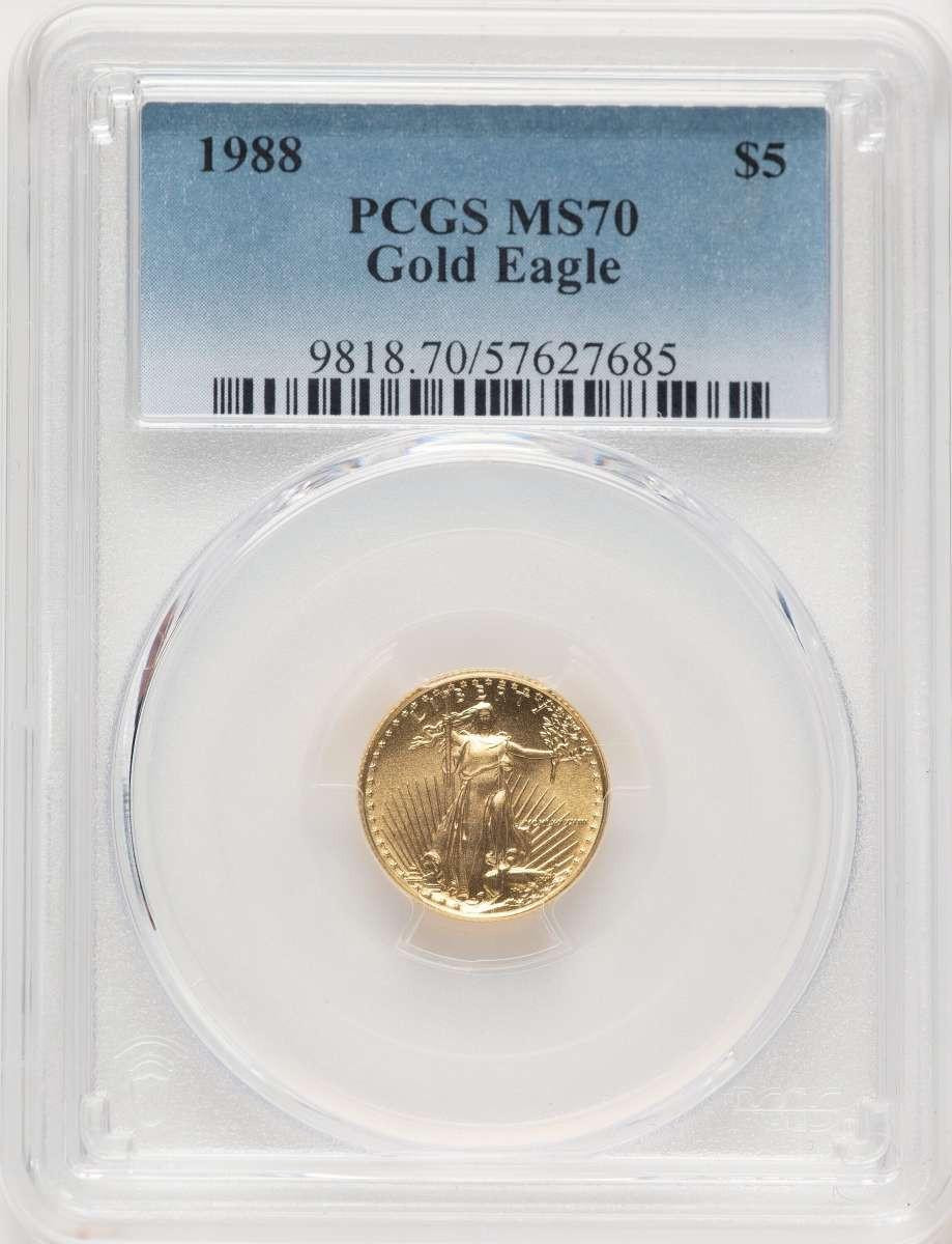 Bullionshark 1988 $5 1/10 oz American Gold Eagle Coin PCGS MS70 - HAT522320071 