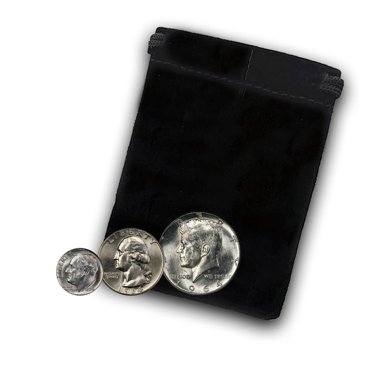 コレクション 1964 U.S. Last of the Silver Coinage 1964 Last of Silver Change 3 Coin Set - Uncirculated w/Velvet Bag