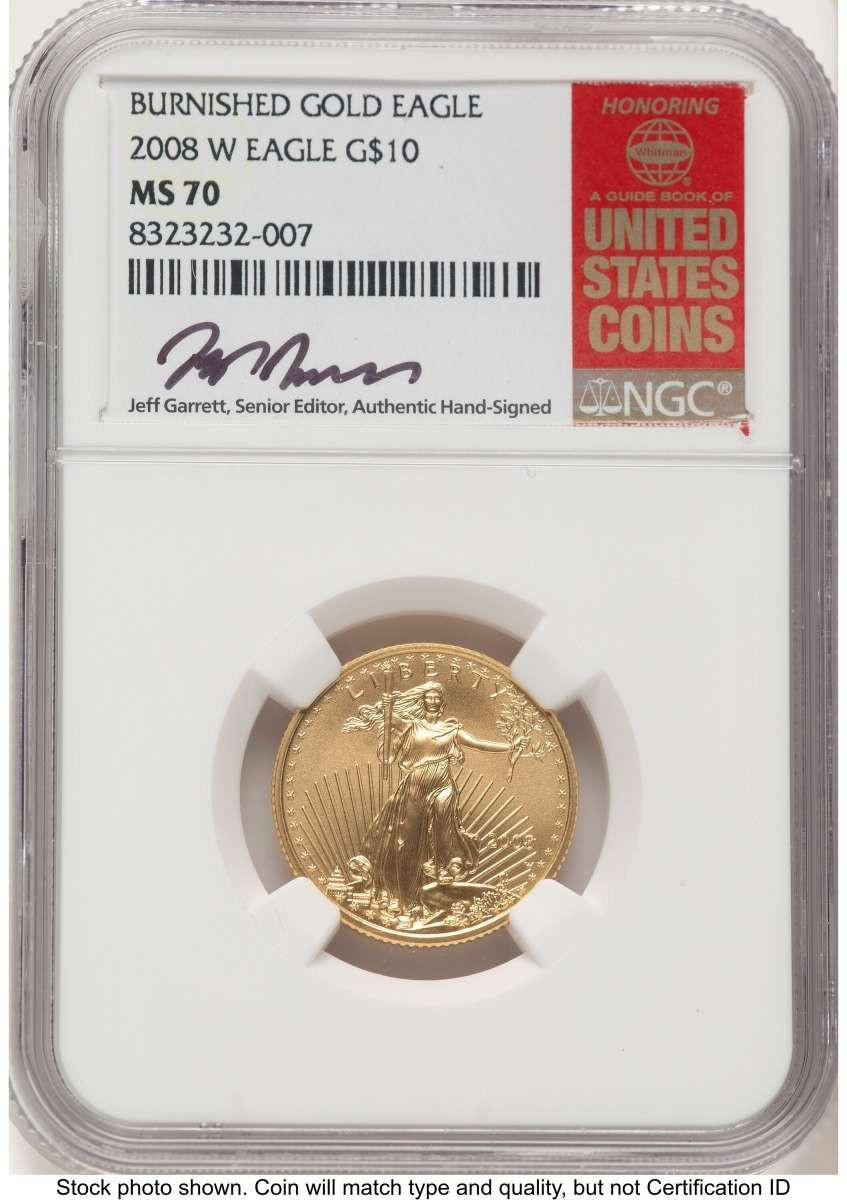 Bullionshark 2008-W $10 Burnished 1/4 oz American Gold Eagle Coin NGC MS70 - HAT766512071 