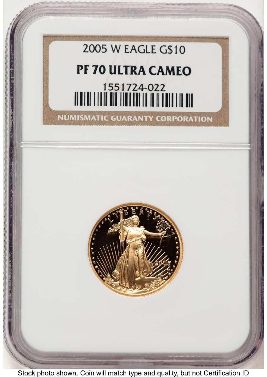 Bullionshark 2005-W G$10 1/4 oz American Gold Eagle Coin NGC MS70 - HAT522240240 