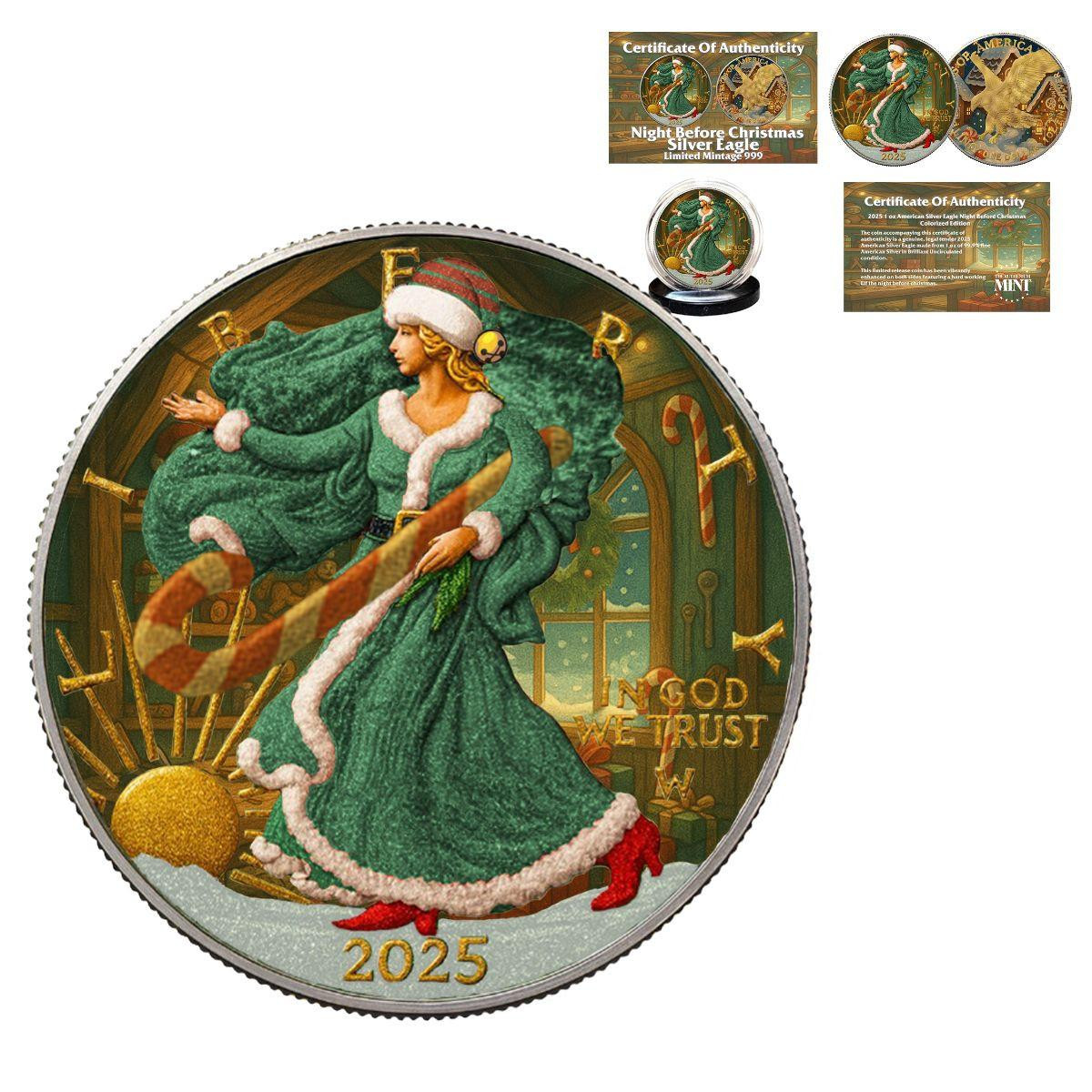  2025 1 oz Silver Eagle - Night Before Christmas - Ruthenium Mint 