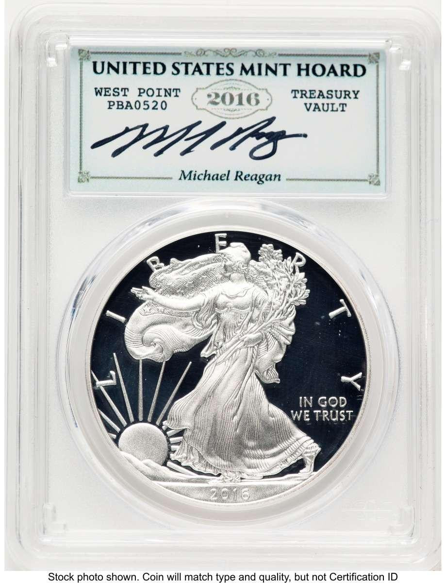 Bullionshark 2016-W (2020) S$1 American Silver Eagle Coin PCGS MS70, Lettered Edge, 30th Anniversary, West Point Mint Hoard, Reagan Blue Legacy Series - HAT770290048 