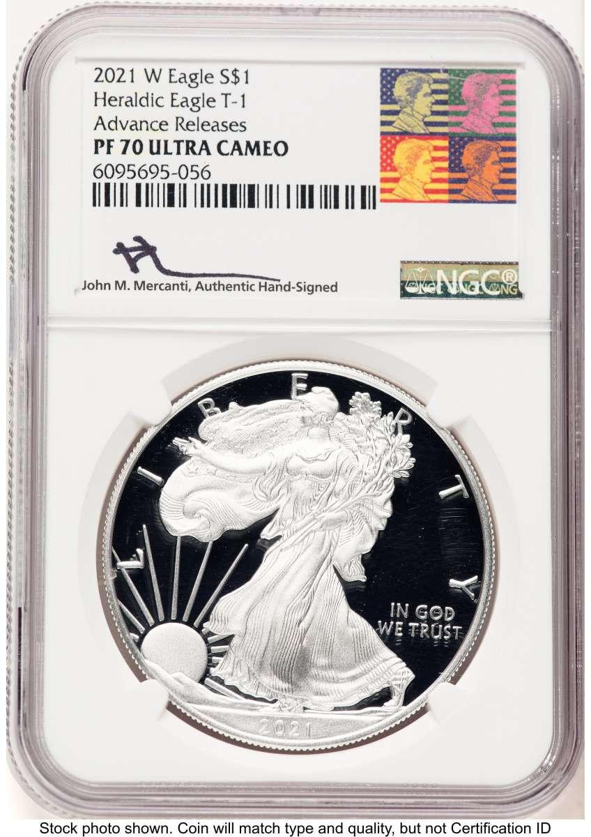 Bullionshark 2021-W S$1 American Silver Eagle Coin NGC MS70, Type One, 35th Anniversary, Advanced Release - HAT771603060 