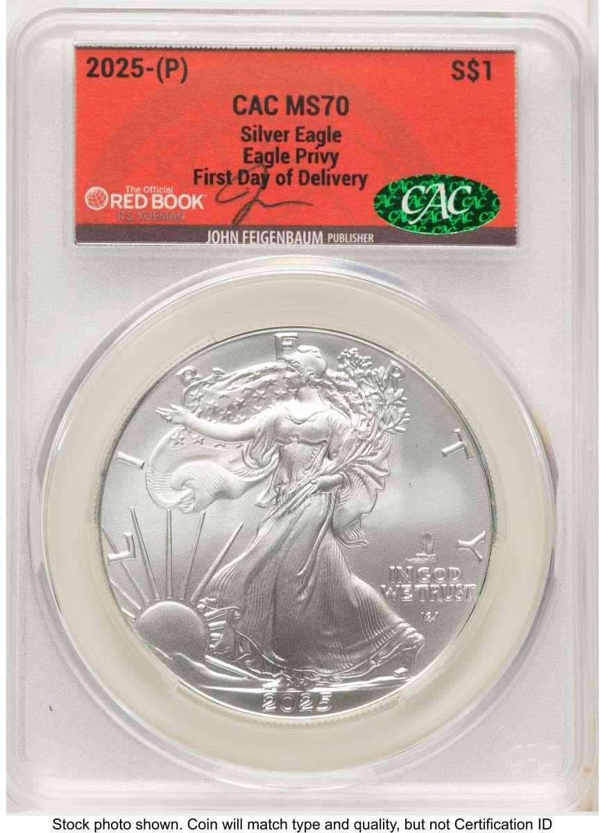 Bullionshark 2025(-P) $1 American Silver Eagle Coin CACG MS70   with Eagle Privy, Struck at Philadelphia - HAT521202122 