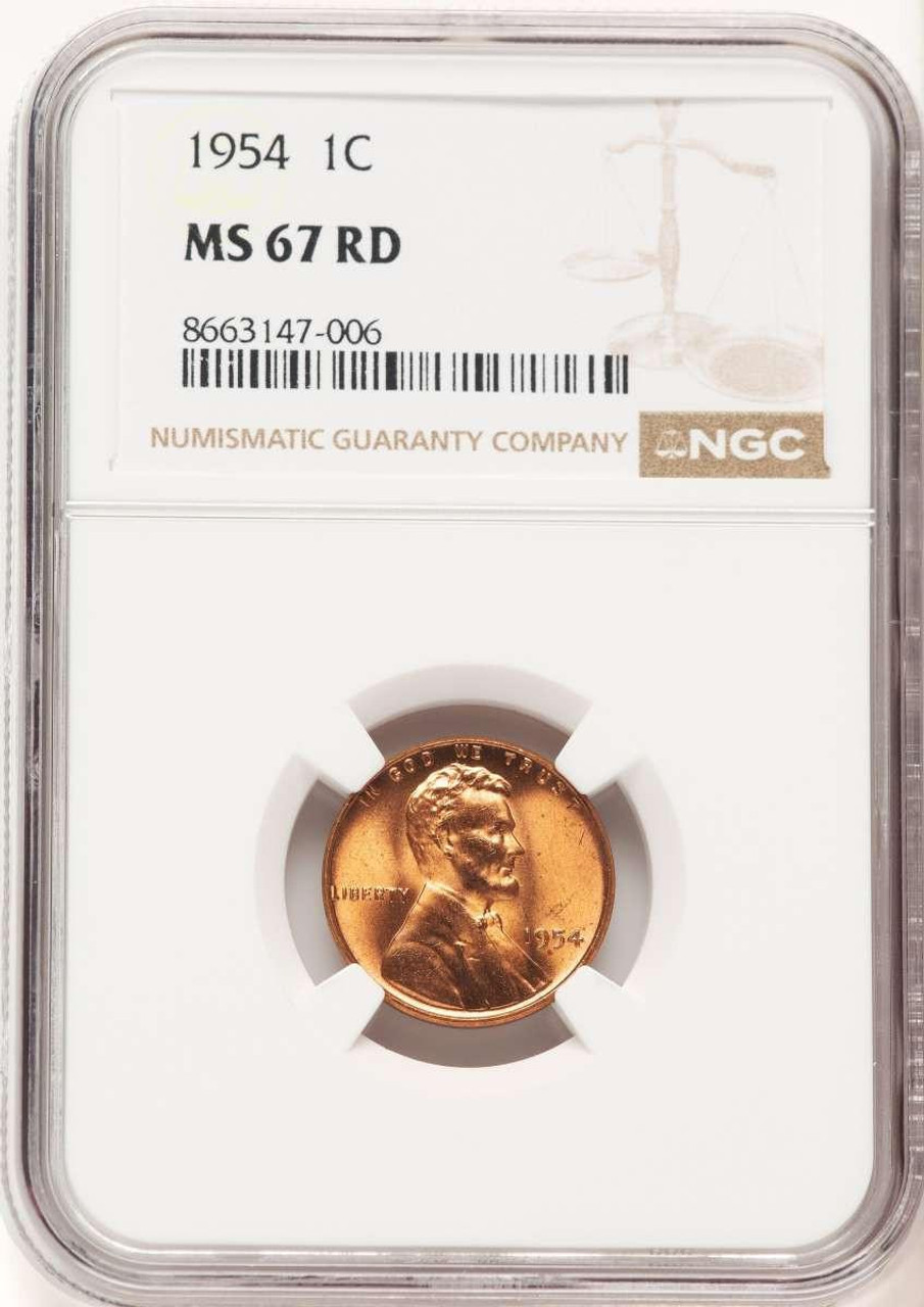 Bullionshark 1954 1C Lincoln Cent Coin NGC MS67     RD - HAT779460010 