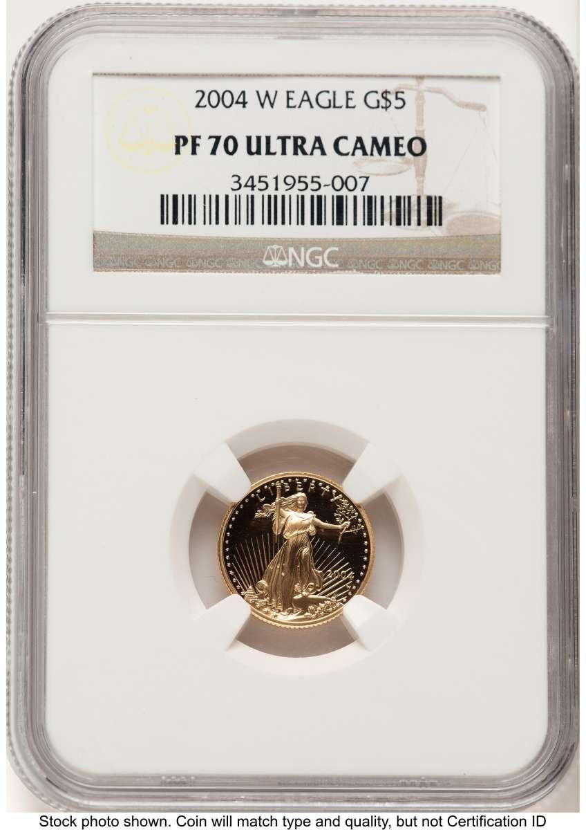 Bullionshark 2004-W $5 1/10 oz American Gold Eagle Coin NGC MS70 - HAT522240248 