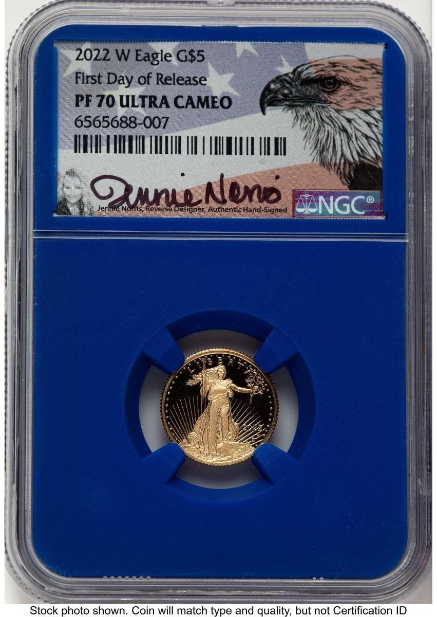 Bullionshark 2022-W G$5 Modern Bullion Coin NGC MS70   Tenth Ounce Gold Eagle - HAT782020016 