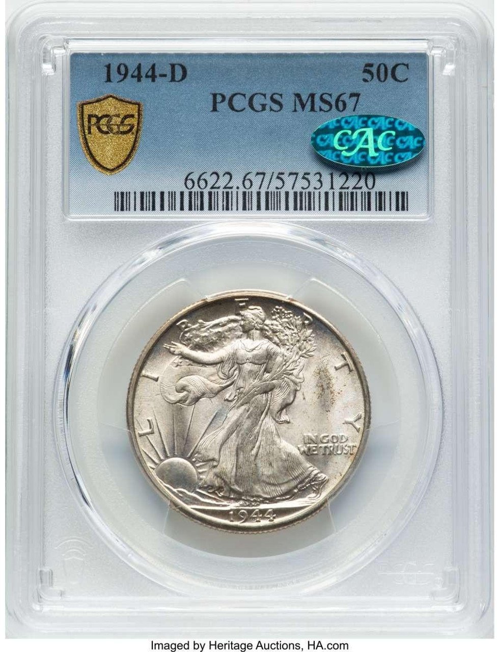 Bullionshark 1944-D 50C Walking Liberty Half Dollar Coin PCGS MS67  CAC - HAT783056008 