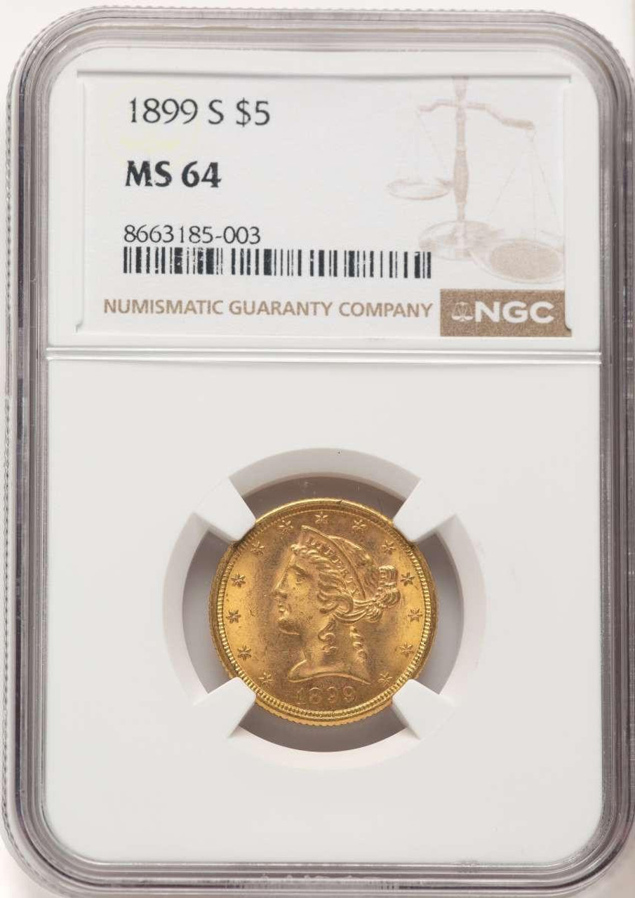 Bullionshark 1899-S $5 Liberty Gold Half Eagle Coin NGC MS64 - HAT506667006 