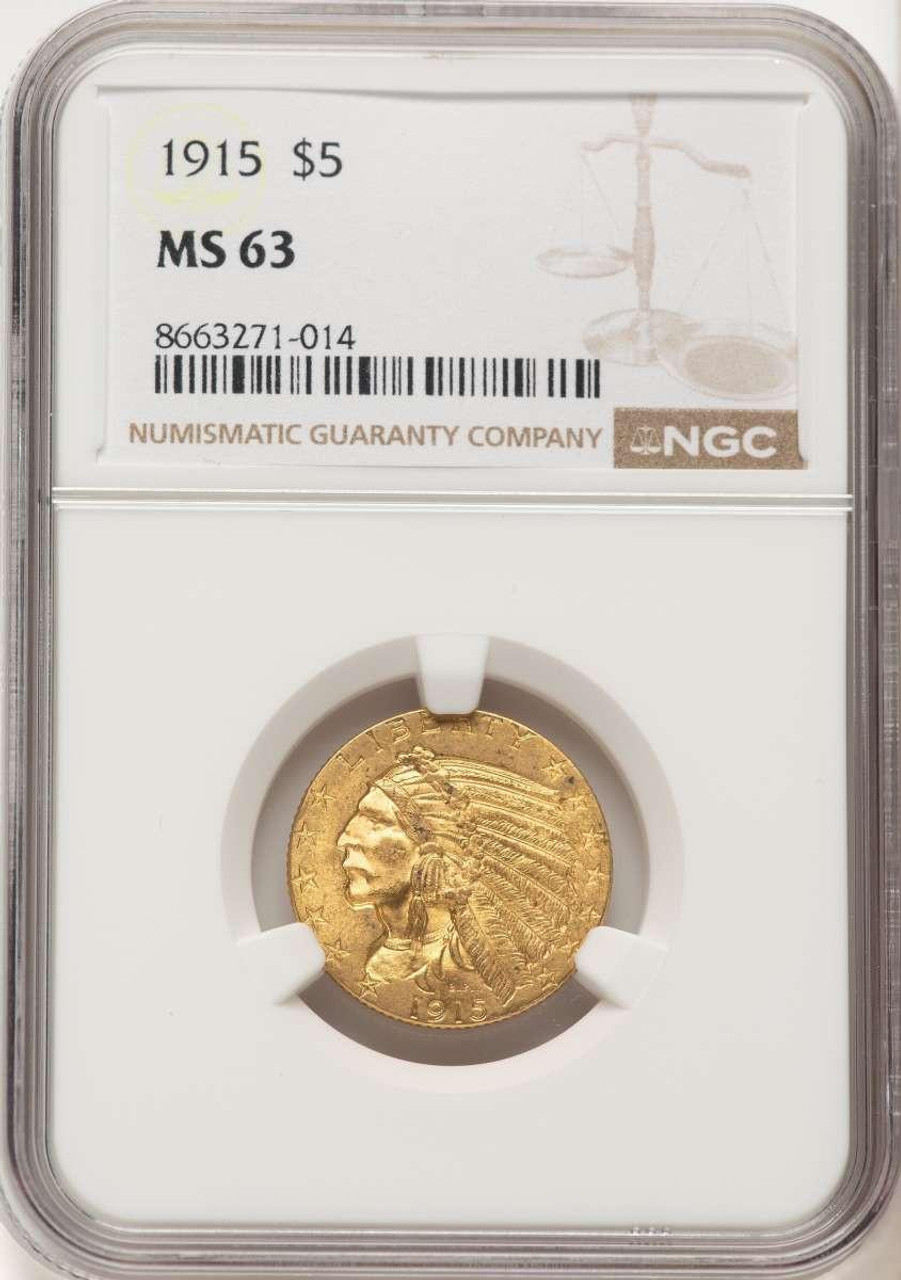 Bullionshark 1915 $5 Indian Gold Half Eagle Coin NGC MS63 - HAT521995030 