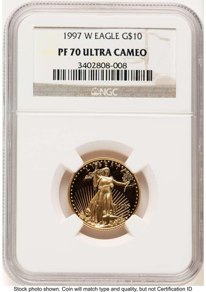 Bullionshark 1997-W $10 Proof 1/4 oz American Gold Eagle Coin NGC PF70 UCAM - HAT522240178 