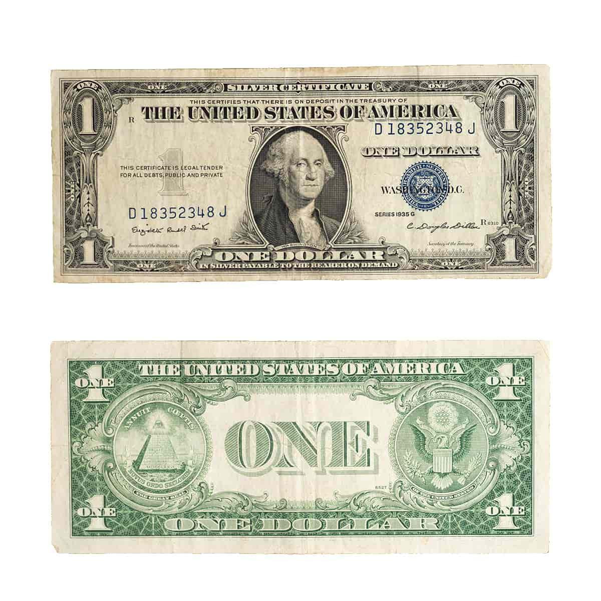  1935 $1 Silver Certificate Blue Seal Note Circulated VG - Very Good Condition 